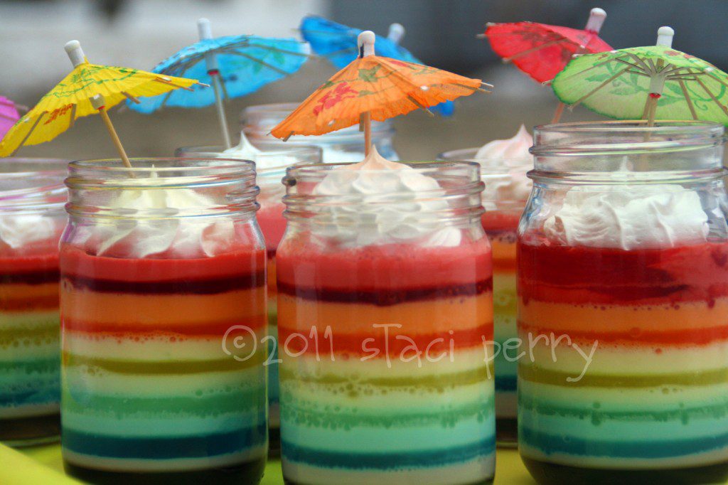 Jars with layered JELLO for rainbow effect
