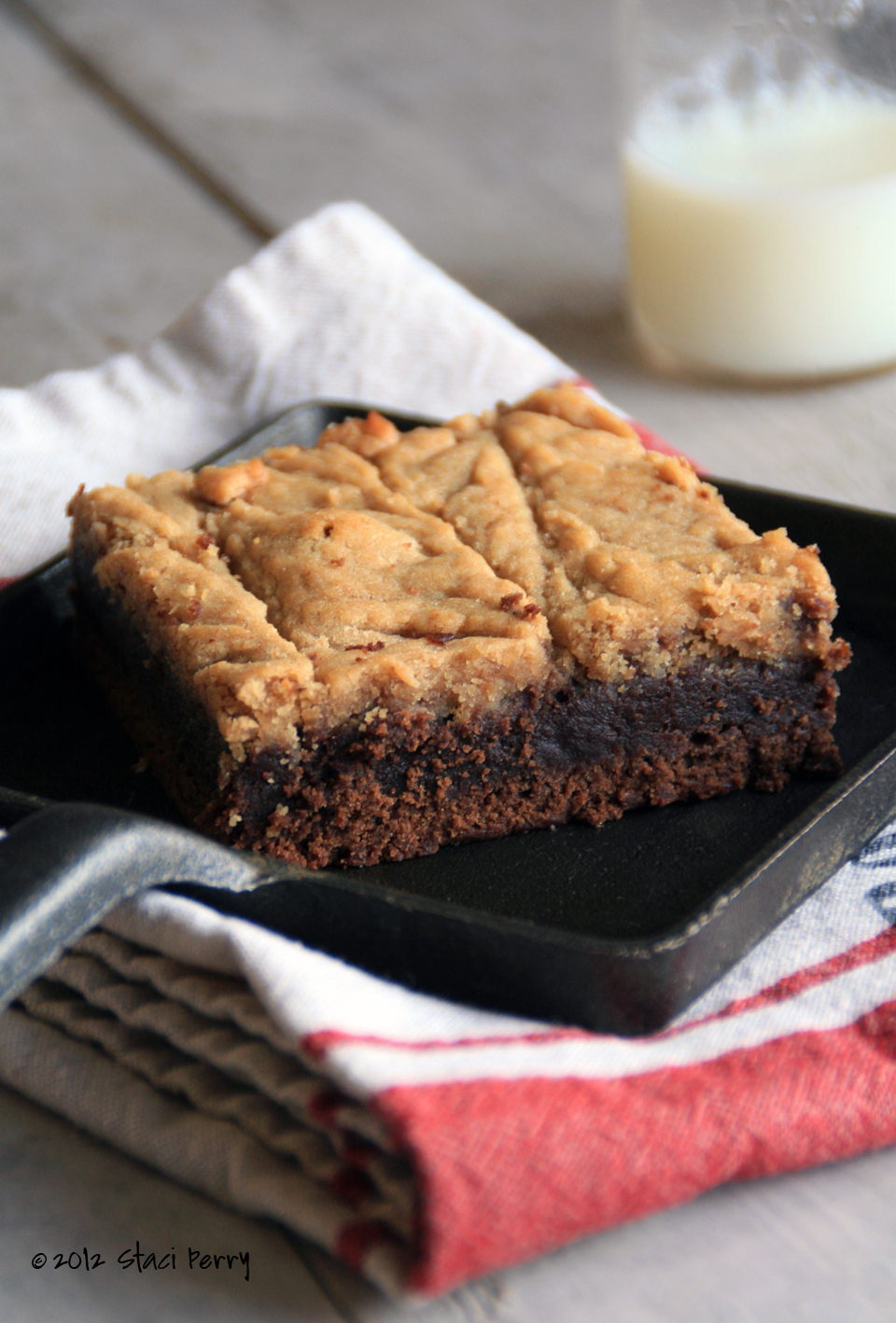 peanut butter cream cheese brownie on a tray