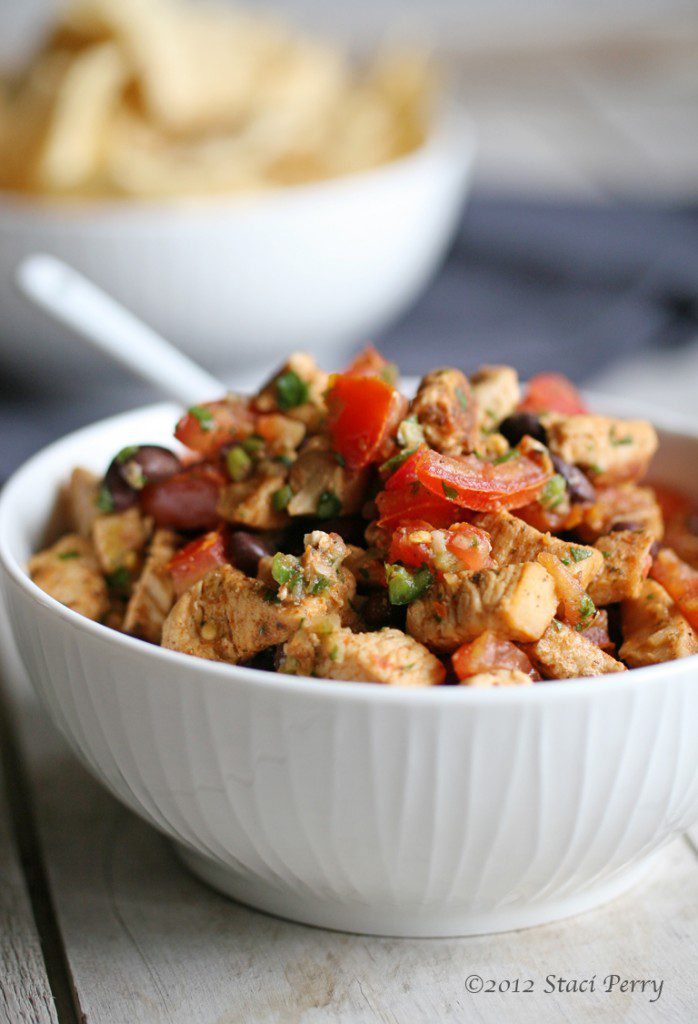 bowl of black bean chicken salsa