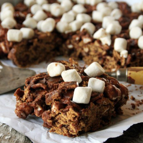 s'mores bar with marshmallows on top