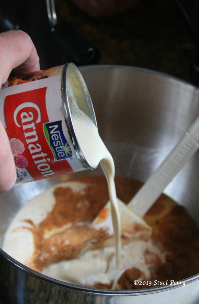 add evaporated milk to mixing bowl