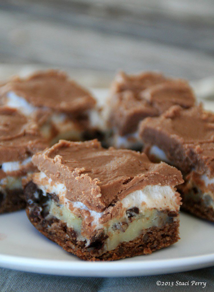 plate with marshmallow cream cheese bars
