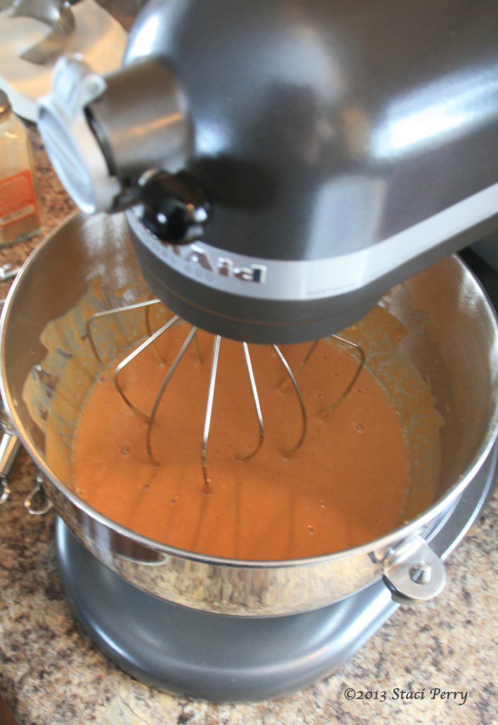 mix pumpkin pie filling in stand mixer