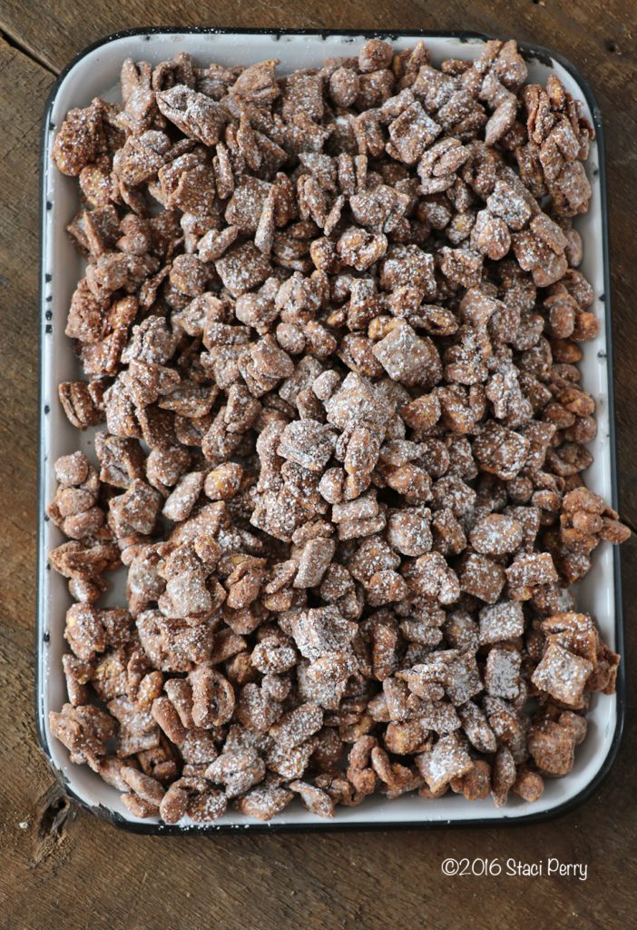 tray of puppy chow snack mix