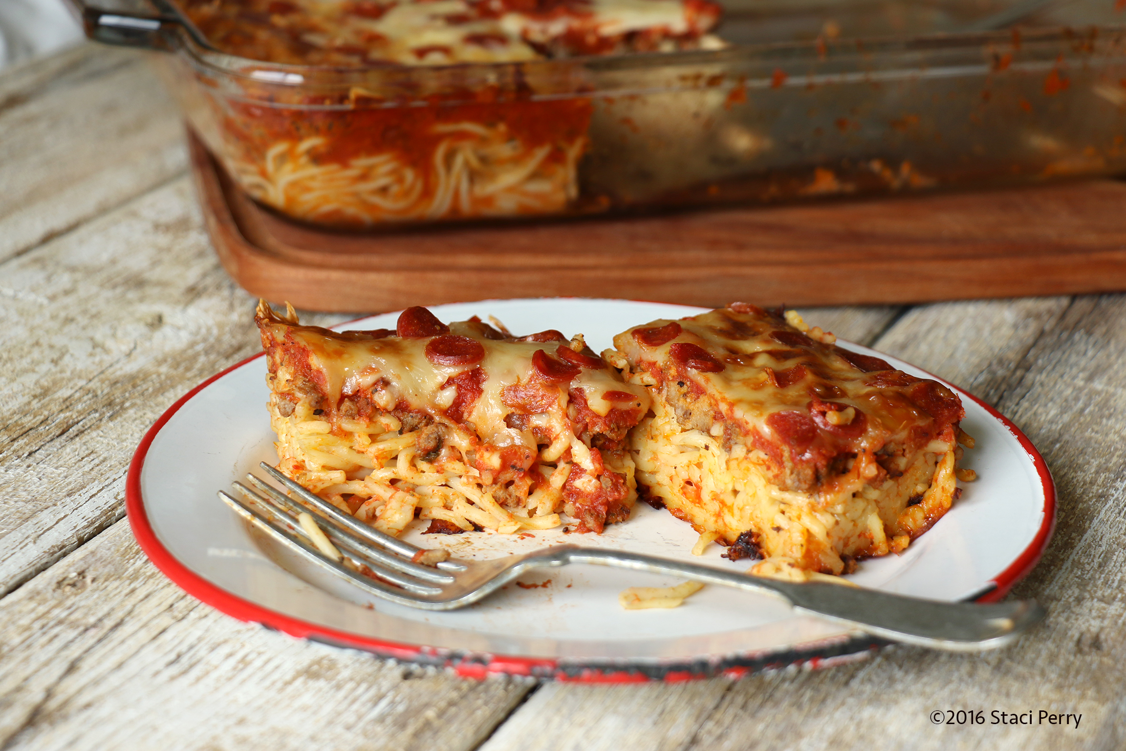 I’d Like Some More of That Spaghetti Please: Baked Spaghetti Marinara with Tiny Pepperoni