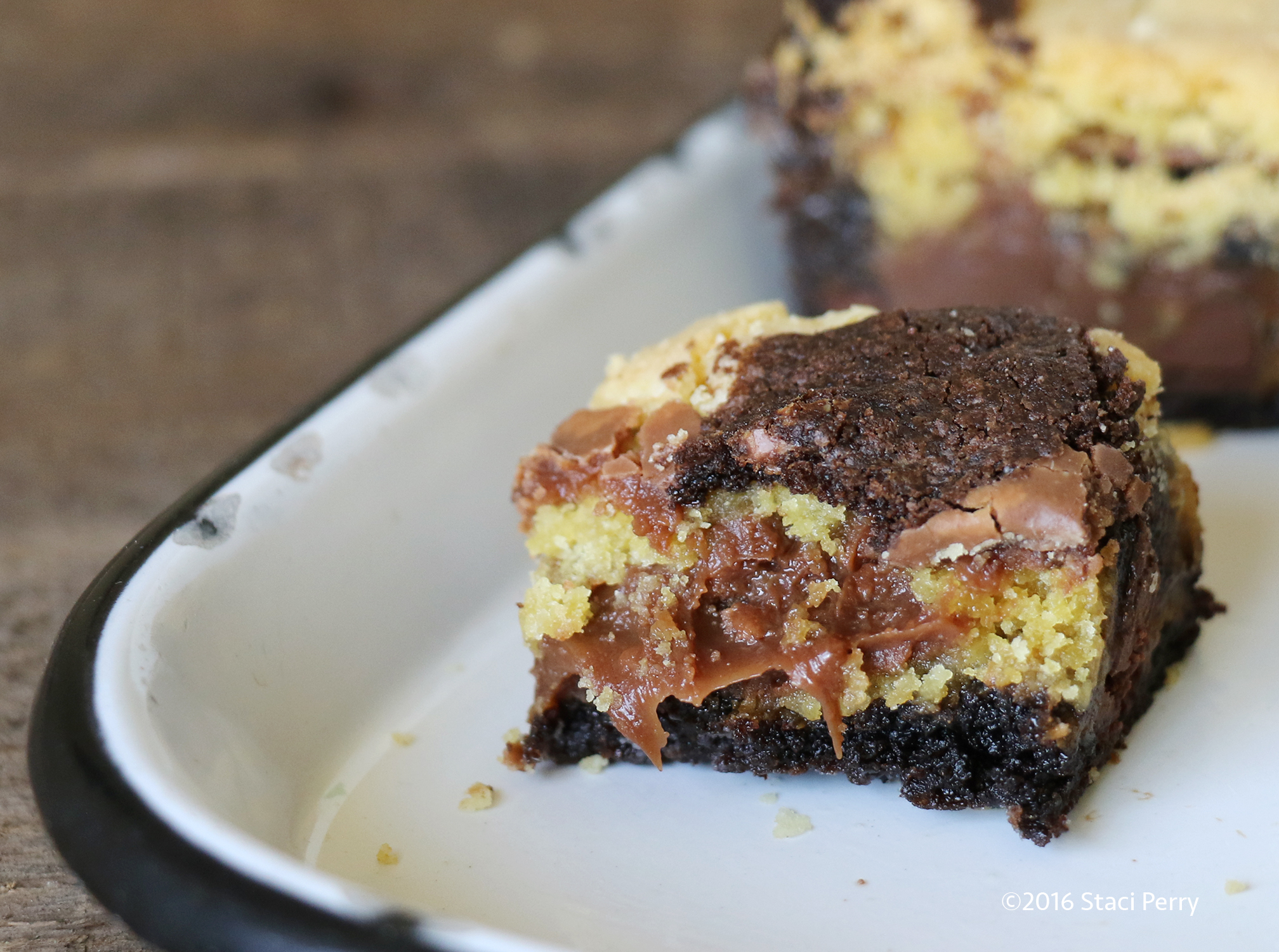 black and yellow caramel brownies