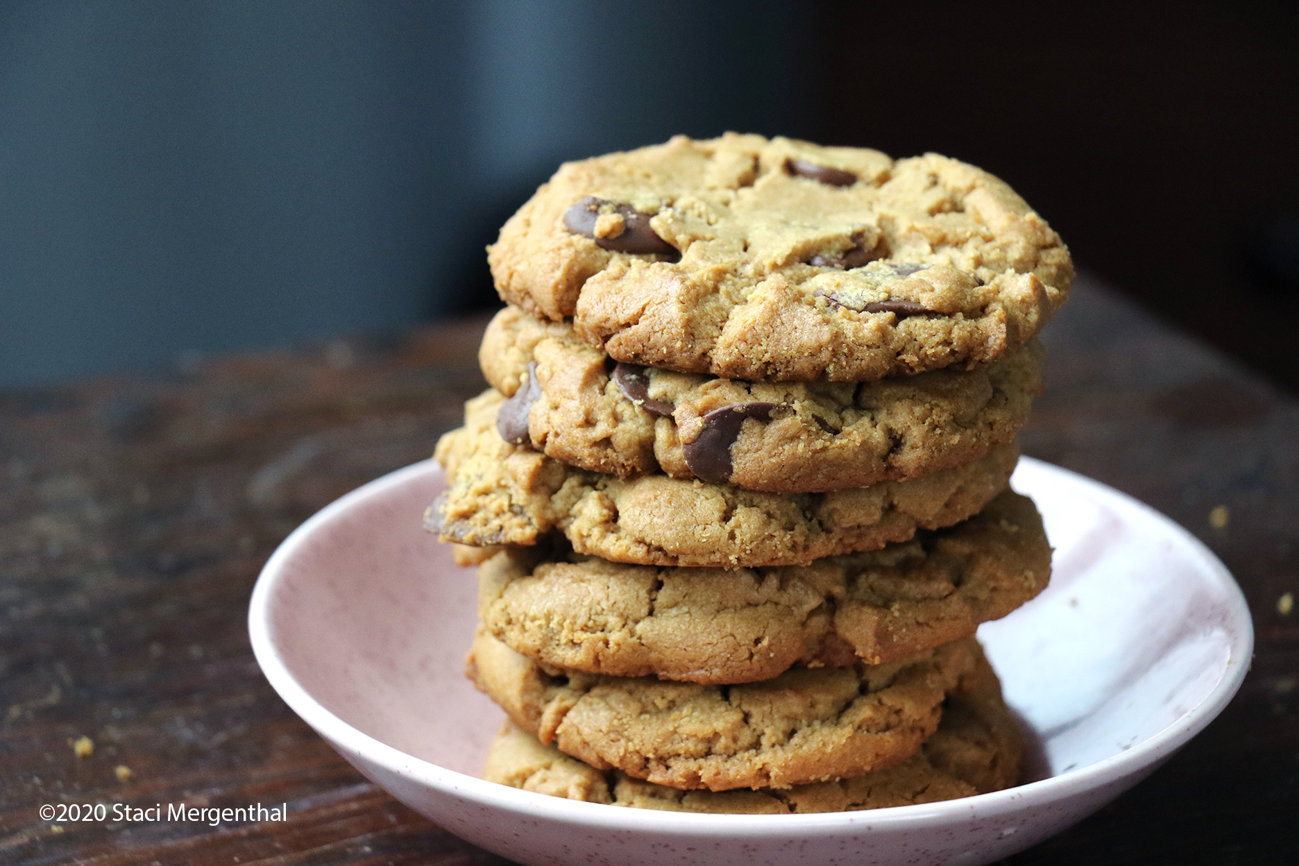 plate of flourless peanut butter chocolate chip cookies