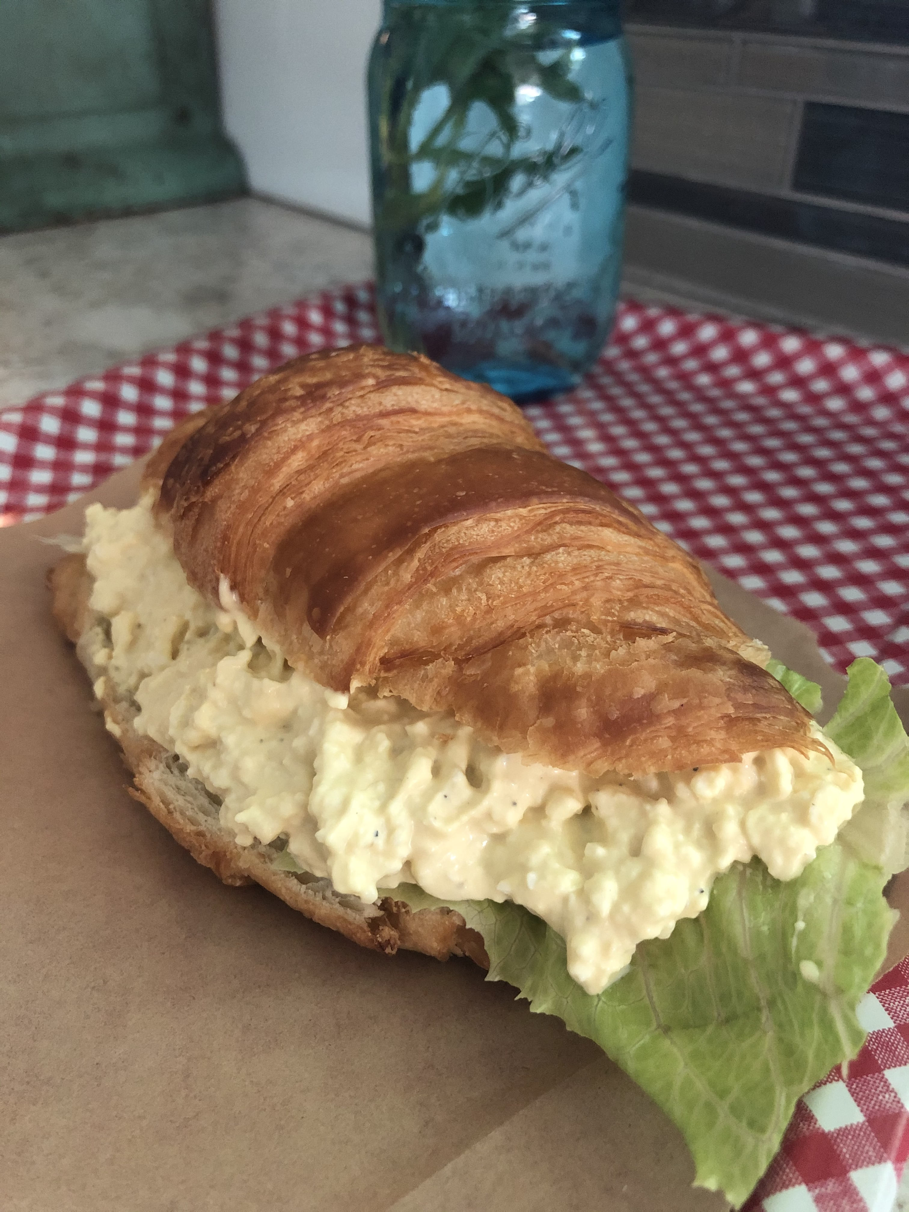 egg salad on croissant 