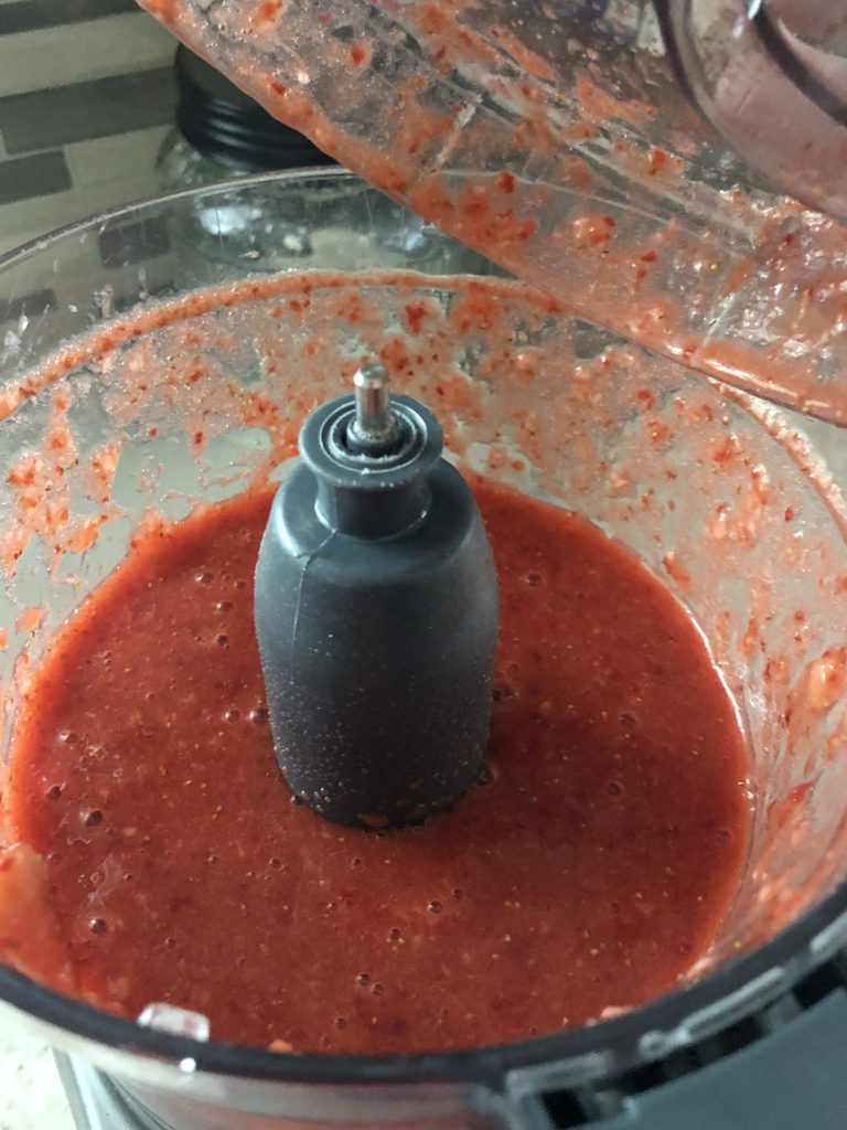 strawberry puree in a food processor