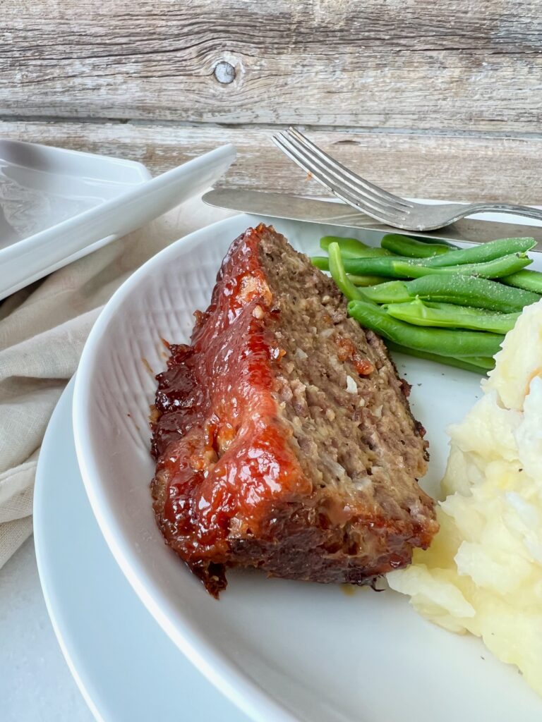 slice of meatloaf with caramelized edges 