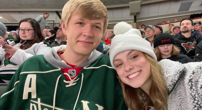 Sajen and Sydney at a Minnesota Wild hockey game