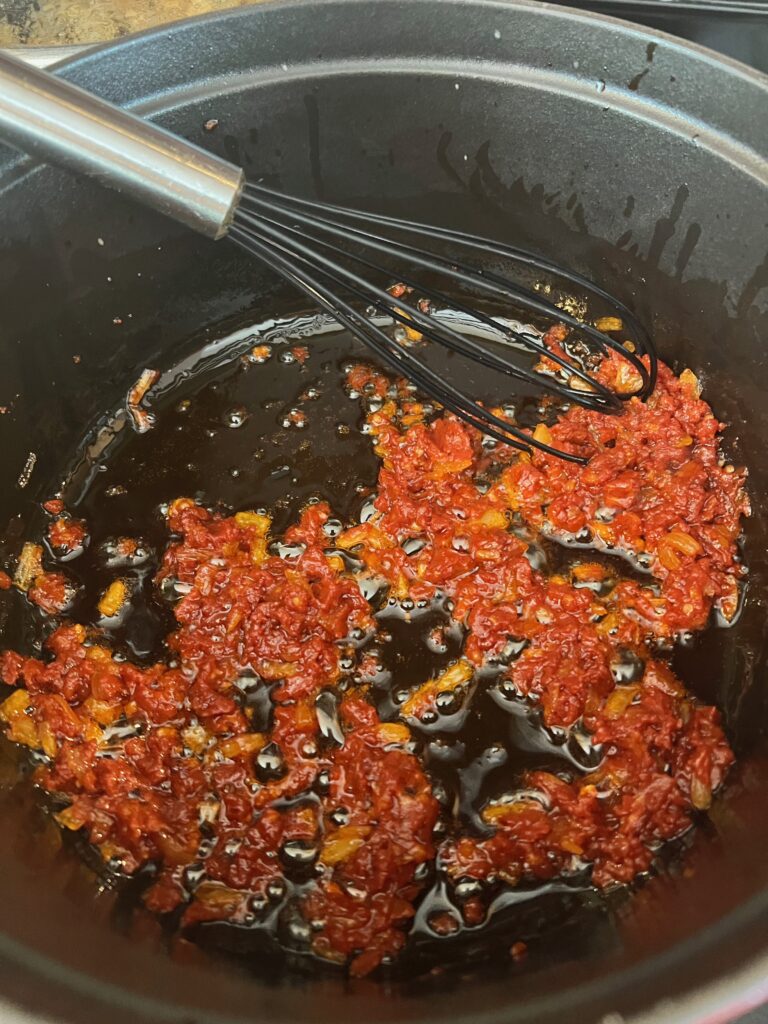 caramelized onion and garlic with tomato paste