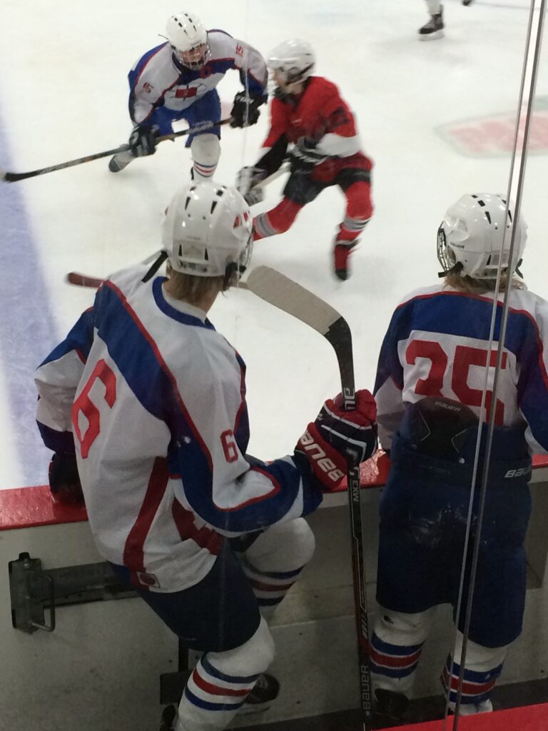 Sajen and Joel playing hockey