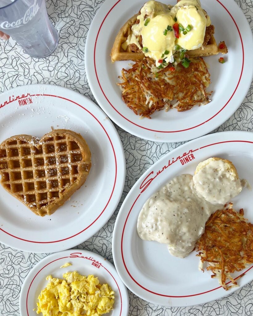 table with breakfast at Sunliner Diner Gulf Shores Alabama