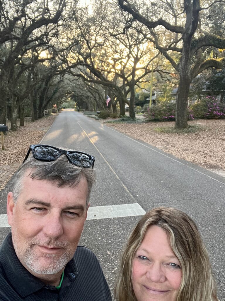 Jason and Staci on Oak Street in Magnolia Springs Alabama 