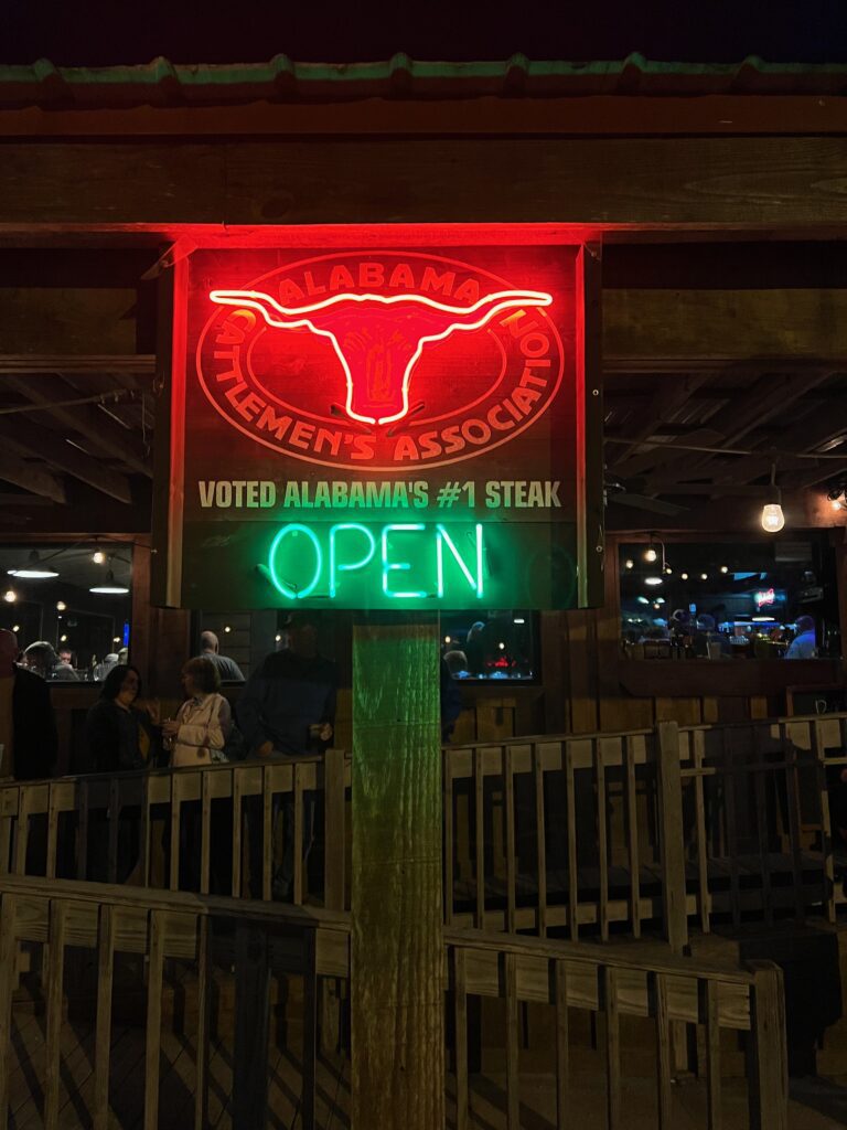 outdoor neon sign at Big Mike's Steakhouse Orange Beach Alabama 