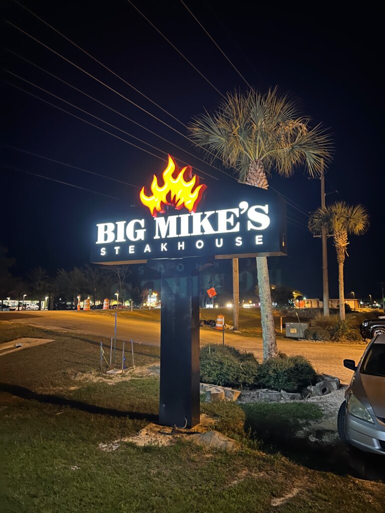 outdoor sign at Big Mike's Steakhouse Orange Beach Alabama 