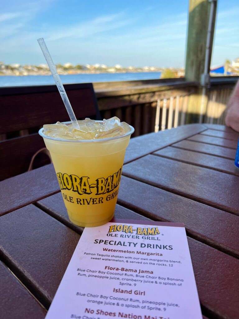 Island Girl cocktail on table at Ole River Grill Perdido Key Florida
