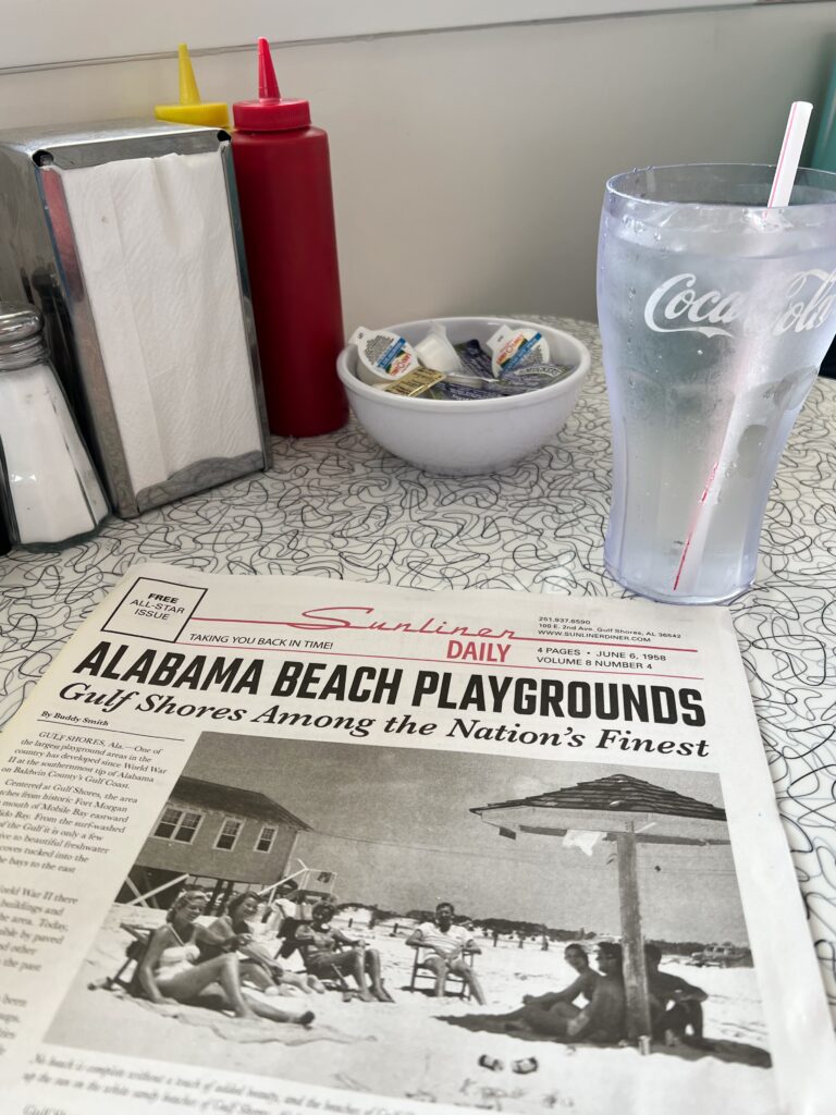newspaper menu at Sunliner Diner Gulf Shores Alabama 