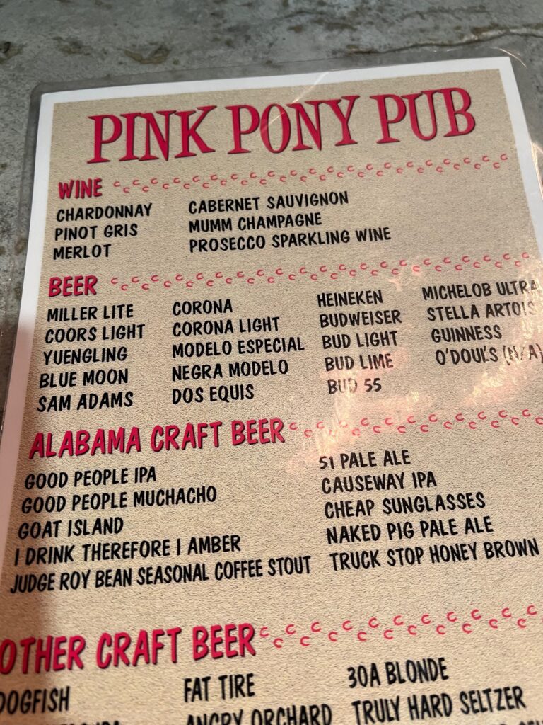 Pink Pony Pub cocktail menu Gulf Shores Alabama
