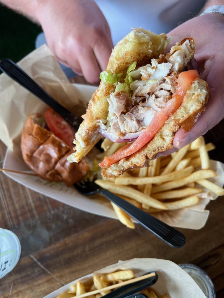 fish sandwich at Picnic Beach Gulf Shores 