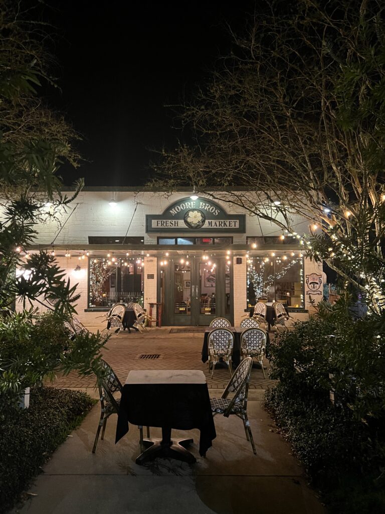 front of Jesse's Restaurant at night Magnolia Springs Alabama