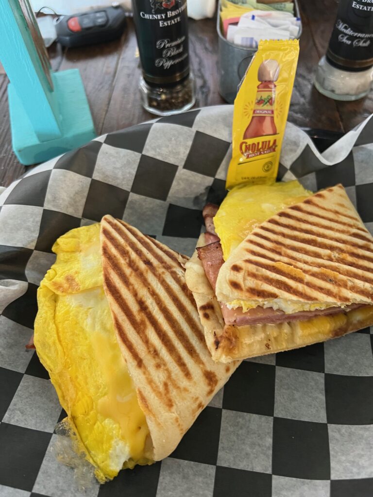 ham and cheese breakfast panini at The Southern Grind Coffee House in Orange Beach 