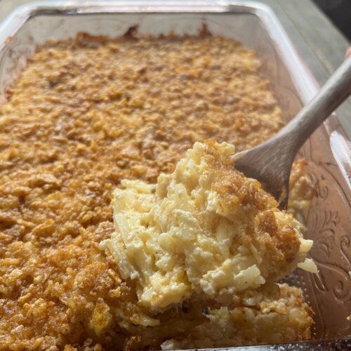 spoonful of cheesy hash brown casserole