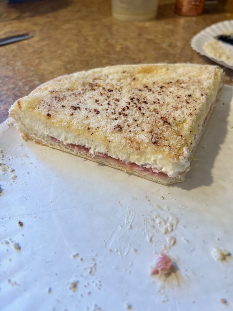 slice of rhubarb kuchen from Grandma's Kuchen in Ashley ND