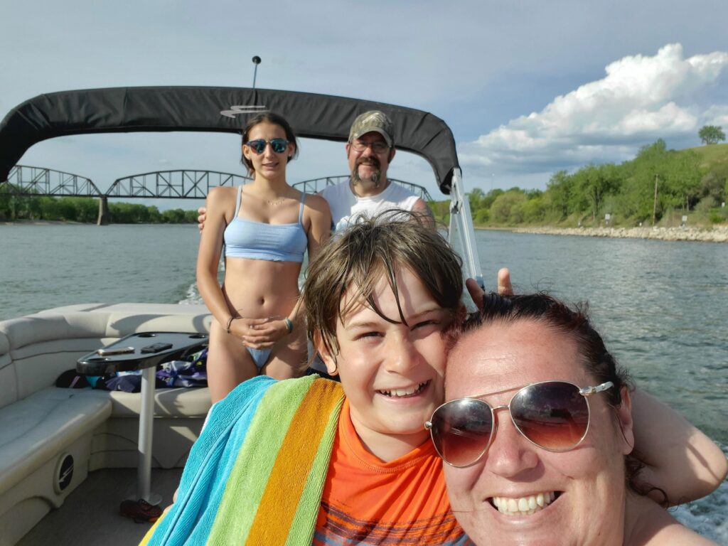 family on a pontoon 