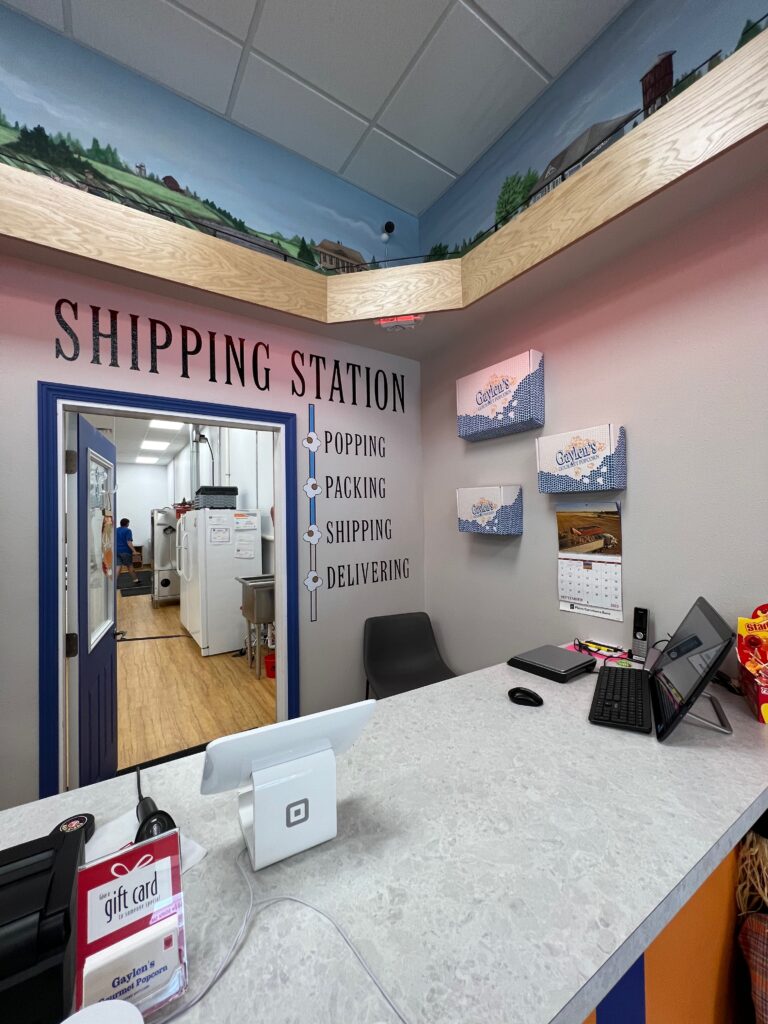 shipping station counter at Gaylen's Popcorn in Madison South Dakota