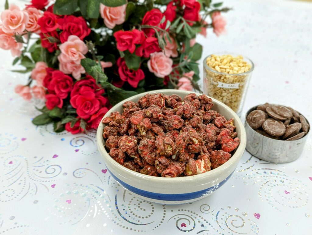 bowl of Gaylen's Popcorn cherry bing flavor