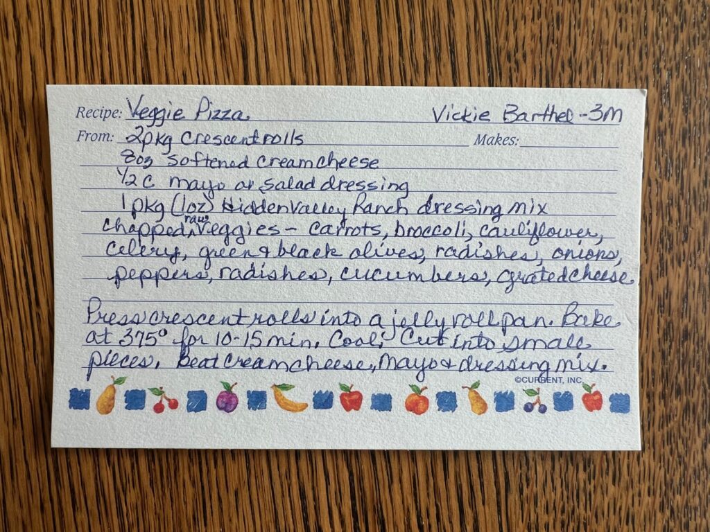 recipe card for veggie pizza
