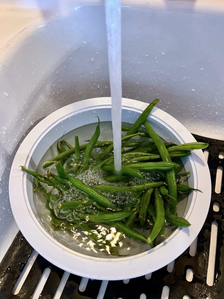 washing fresh green beans