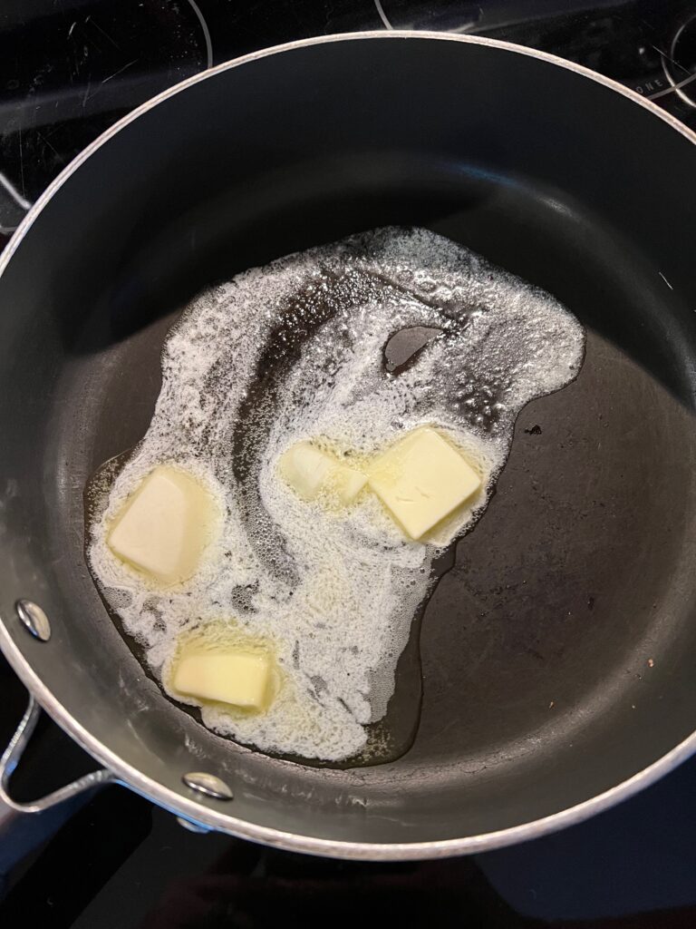 melting butter in a hot pan