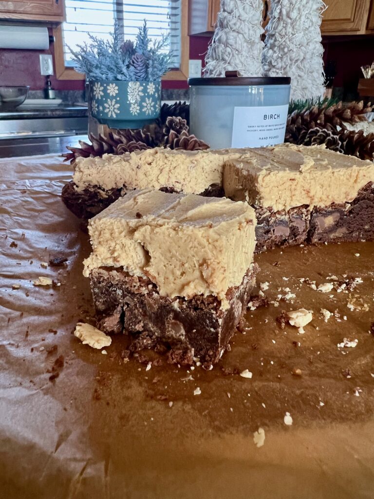 square of peanut butter brownies with frosting