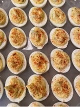 plate of Bruce Dooyema's sweet and or sassy deviled eggs