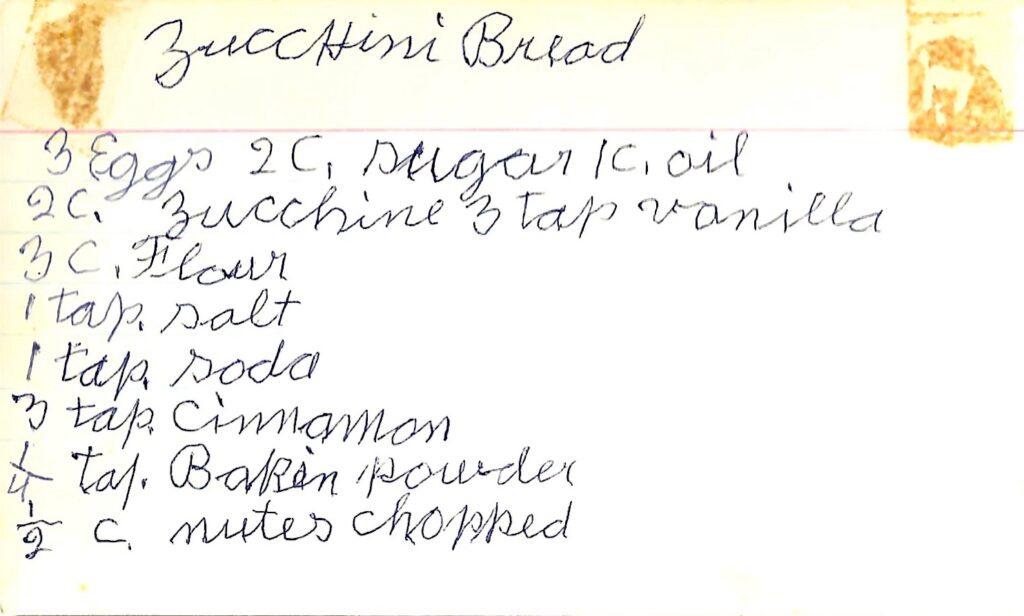 handwritten recipe zucchini bread