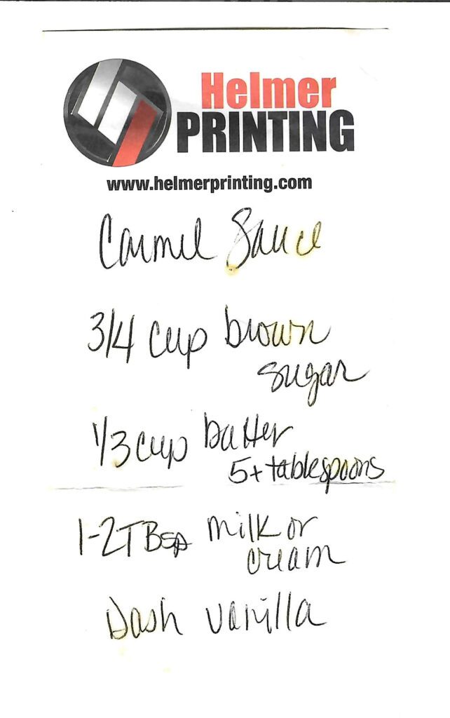 handwritten recipe for caramel sauce 