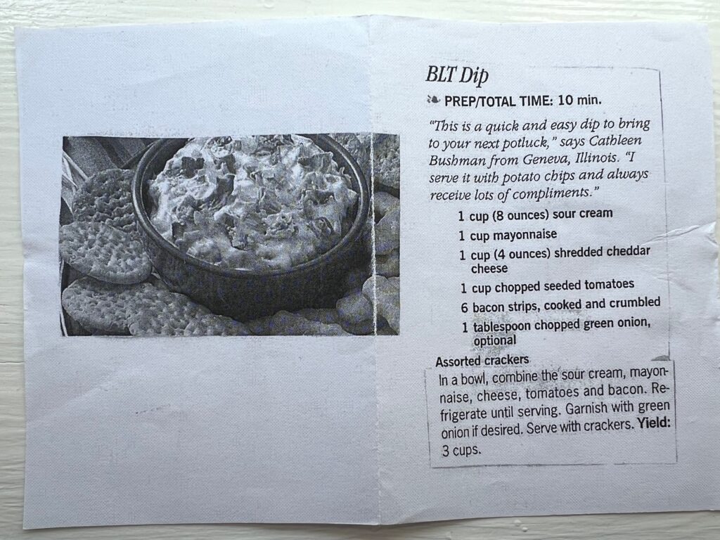 front of BLT dip recipe card appetizers
