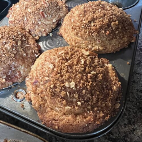 rhubarb muffins in a muffin tin