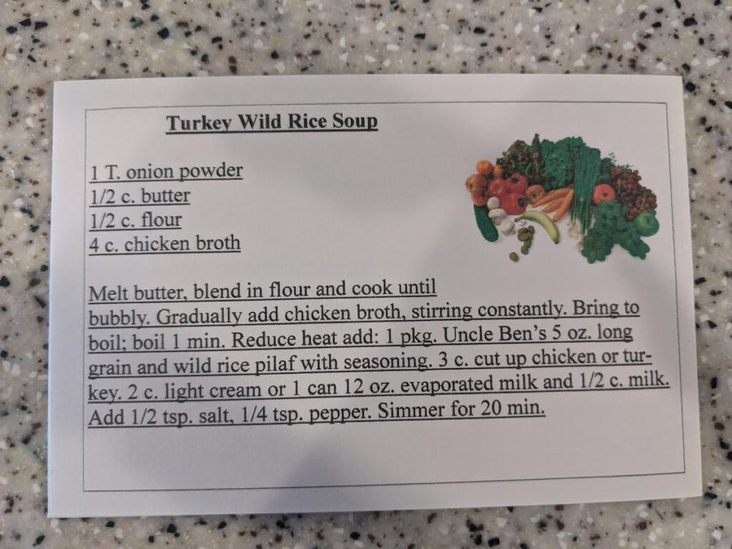 turkey wild rice soup recipe card comfort food dish