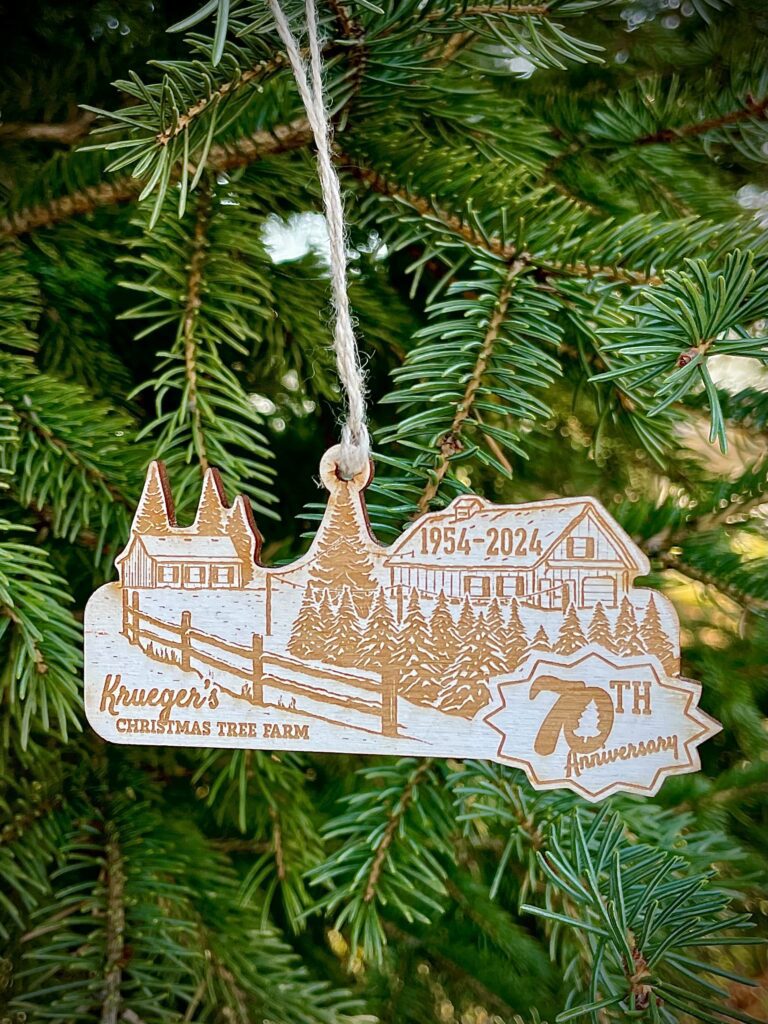 Krueger's Christmas Tree Farm custom annualized ornament for 70th anniversary 