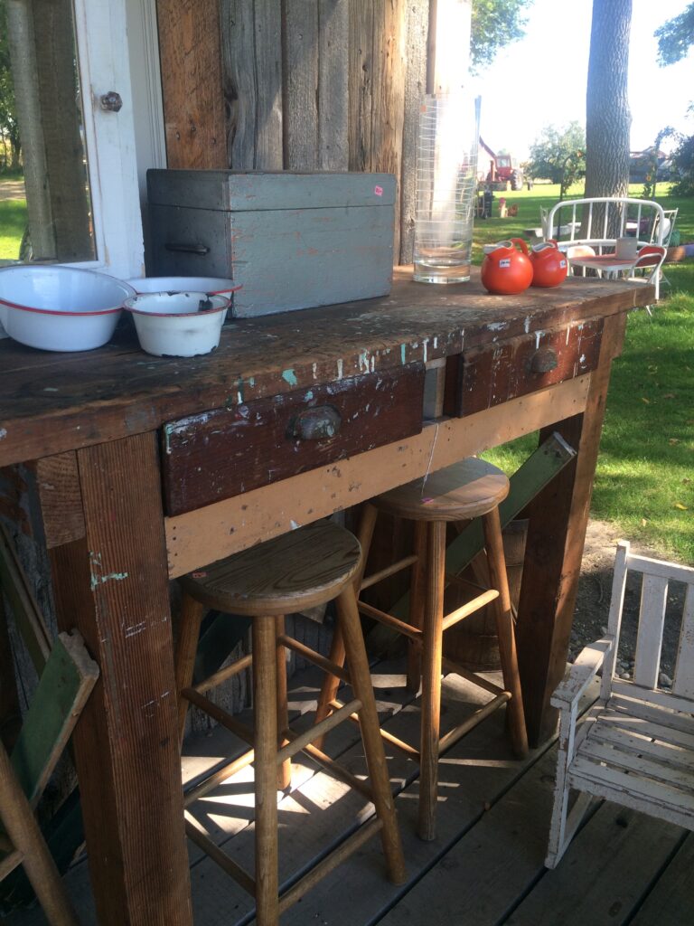 old workbench from Homeless Treasures that I use as my standup desk in my office