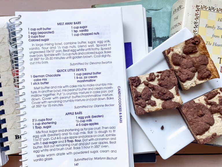 community cookbook recipe for quick little devil's and the bars on a plate